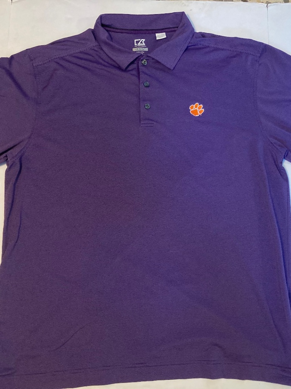 Cutter & Buck Clemson Tigers Polo Men's XXL Purple CB Dry Tech Medina Stripe